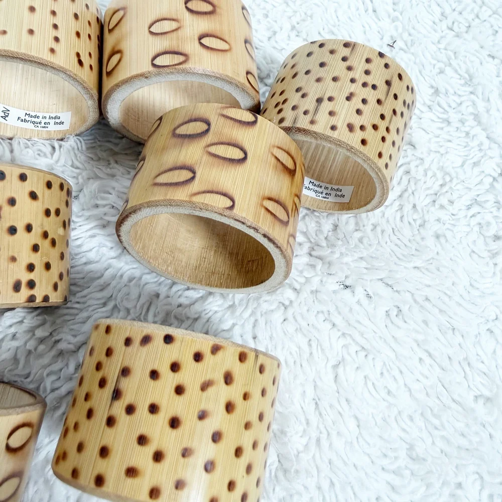Rustic Tortoise Bamboo Style Napkin Rings - Dotted Natural Wood Tropical Table